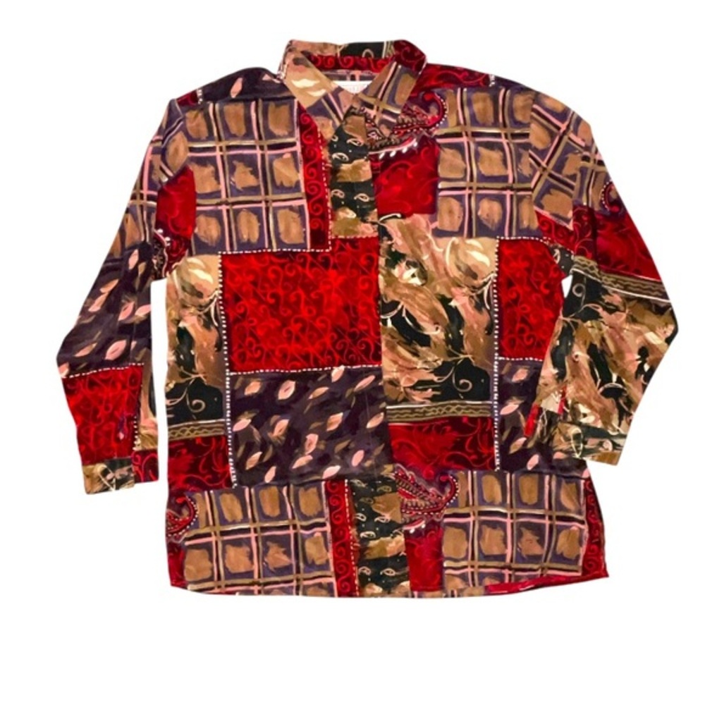 Vintage 90s Christie & Jill Woman Long Sleeve Button Down Shirt Silk Effect 22W